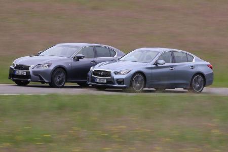 Infiniti Q50 S 3.5 V6 Hybrid, Lexus GS 450h F-Sport, Seitenansicht