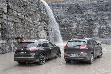 Jeep Cherokee 2.0 Multijet, Nissan X-Trail 1.6 dCi 4x4, Heckansicht