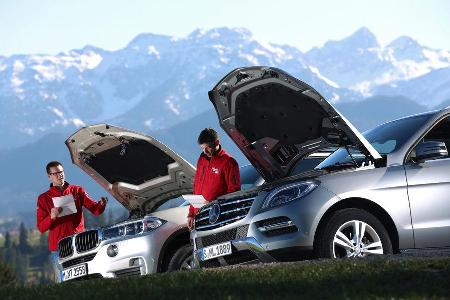 BMW X5 xDrive 25d, Mercedes ML 250 Bluetec 4Matic, Motorhaube