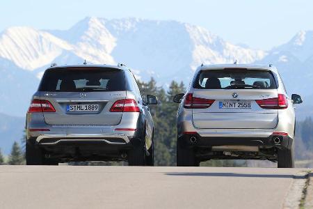 BMW X5 xDrive 25d, Mercedes ML 250 Bluetec 4Matic, Heckansicht