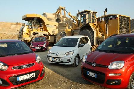 VW Up 1.0, Kia Picanto 1.2, Renault Twingo 1.2, Fiat Panda 0.9 Twinair, Front