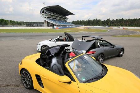 Audi TTS Roadster, Mercedes-AMG SLC 43, Porsche 718 Boxster, Seitenansicht
