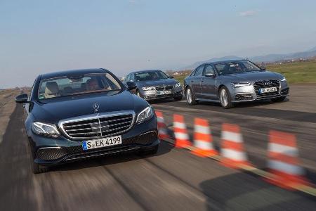 Audi A6 2.0 TDI, BMW 520d, Mercedes E 220 d, Frontansicht