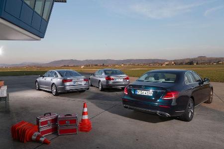 Audi A6 2.0 TDI, BMW 520d, Mercedes E 220 d, Heckansicht
