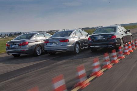 Audi A6 2.0 TDI, BMW 520d, Mercedes E 220 d, Heckansicht
