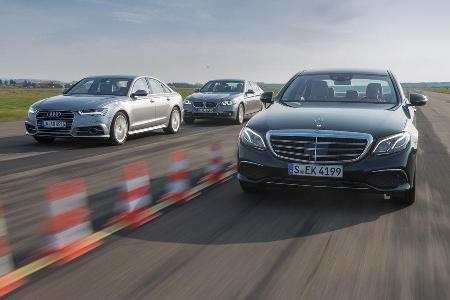 Audi A6 2.0 TDI, BMW 520d, Mercedes E 220 d, Frontansicht