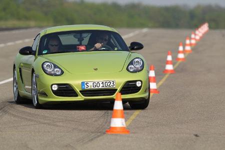 Porsche Cayman R, Testrecke, Kurve, Hütchen