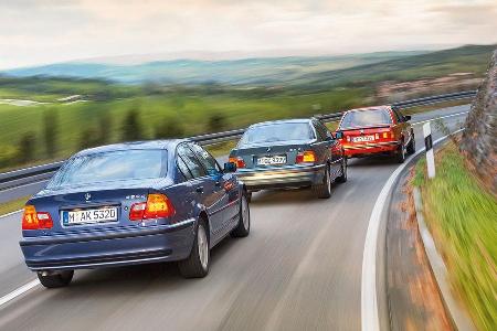 Drei Generationen BMW Dreier, Heckansicht
