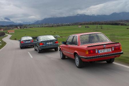 Drei Generationen BMW Dreier, Heckansicht
