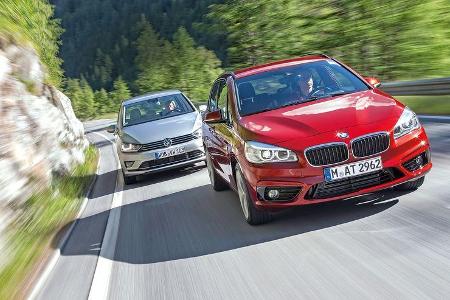 BMW 218d Active Tourer, VW Golf Sportsvan 2.0 TDI, Frontansicht