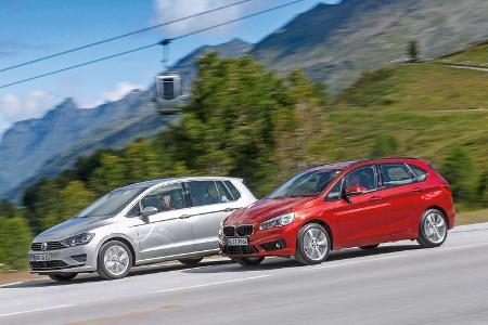 BMW 218d Active Tourer, VW Golf Sportsvan 2.0 TDI, Seitenansicht