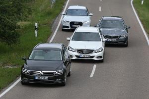 Audi A6 Avant, BMW 528i, Mercedes E 250, VW Passat