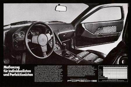 Werbung für den Porsche 928. Ein zweiter Außenspiegel kostet 1978 noch Aufpreis.