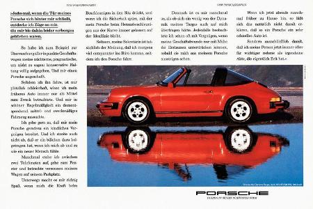 Ab 1984 wirbt Porsche mit textlastigen Anzeigen. Die Kampagne der Agentur Wensauer kommt nicht gut an, diesen Text druckt di...