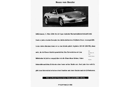 Der Boxster gar wird ganz nüchtern in schwarz-weiß beworben.