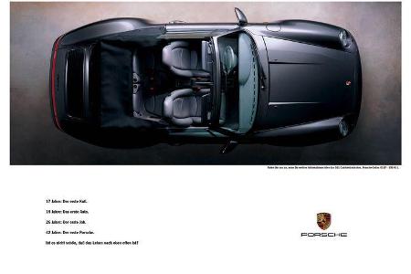 Das 993 Cabrio bewirbt Porsche ganz klassisch mit der Sehnsucht nach dem Besitz eines Porsche.