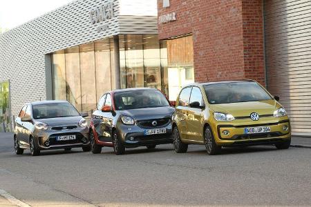 Kia Picanto 1.2, Smart Forfour 0.9, VW Up 1.0 TSI, Frontansicht