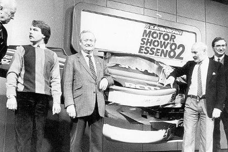 Eröffnungsgäste (von links): FIA-Präsident Fürst von Metternich, Formel 1-Weltmeister Keke Rosberg, Oberbürgermeister Horst ...