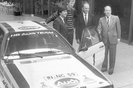 Die Audi Rallye-Asse Christian Geistdörfer und Walter Röhrl mit dem heutigen VW-Aufsichtsrat-Vorsitzenden und damaligen Audi...