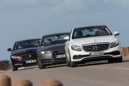 Audi A6 2.0 TDI Quattro, Mercedes E 220 d, Jaguar XF 20d