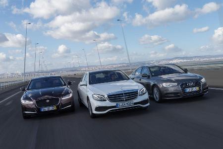 Audi A6 2.0 TDI Quattro, Mercedes E 220 d, Jaguar XF 20d