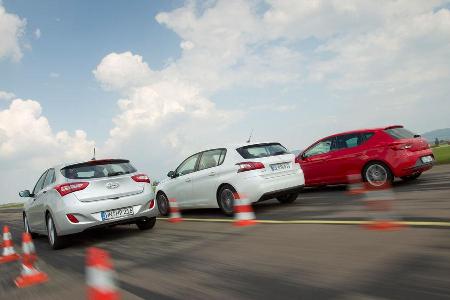 Hyundai i30 1.6, Peugeot 308 125 THP, Seat Leon 1.4 TSI, Heckansicht