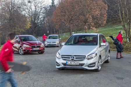 BMW Zweier Active Tourer, Mercedes B-Klasse, VW Golf Sportsvan, Frontansicht