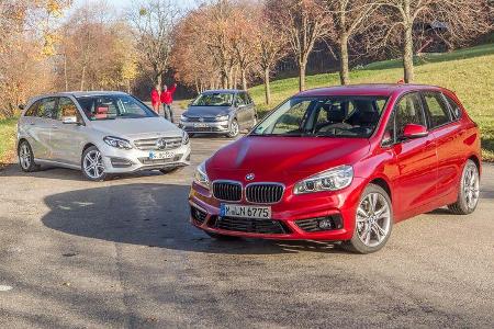 BMW Zweier Active Tourer, Mercedes B-Klasse, VW Golf Sportsvan, Frontansicht