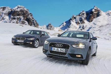 Audi A4 2.0 TFSI Quattro, BMW 328i x-Drive, Frontansicht