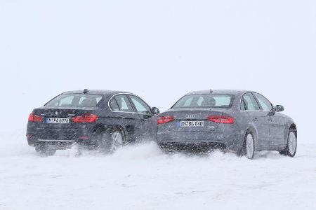 Audi A4 2.0 TFSI Quattro, BMW 328i x-Drive, Heckansicht
