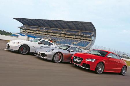 Porsche Cayman S, Audi TT RS, Nissan 370Z Nismo, Seitenansicht