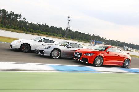 Porsche Cayman S, Audi TT RS, Nissan 370Z Nismo, Seitenansicht