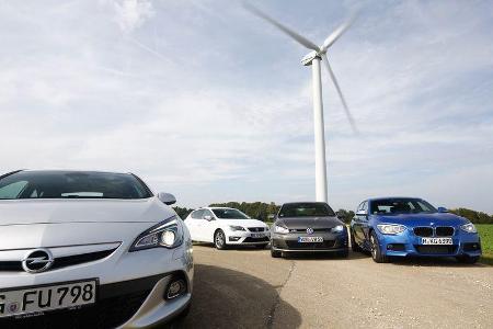 BMW 120d, Opel Astra GTC Biturbo CDTI, Seat Leon FR 2.0 TDI, VW Golf GTD, Front