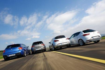 BMW 120d, Opel Astra GTC Biturbo CDTI, Seat Leon FR 2.0 TDI, VW Golf GTD, Heck