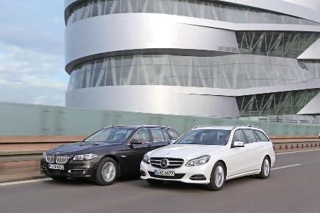 BMW 535i Touring xDrive, Mercedes E 400 T 4Matic, Frontansicht BMW 535i Touring xDrive, Mercedes E 400 T 4Matic, Frontansicht