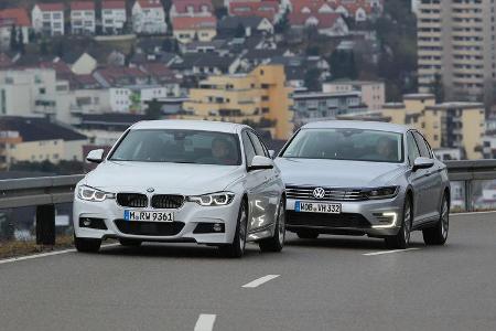 BMW 330e, VW Passat GTE, Frontansicht