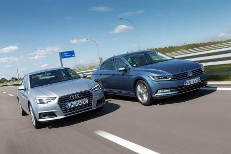 Audi A4, BMW Dreier, VW Passat, Frontansicht