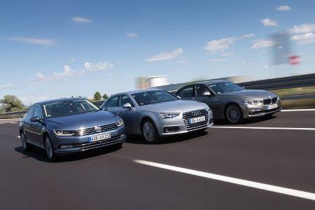 Audi A4, BMW Dreier, VW Passat, Frontansicht