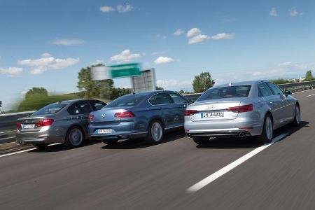 Audi A4, BMW Dreier, VW Passat, Heckansicht