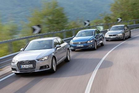 Audi A4, BMW Dreier, VW Passat, Frontansicht