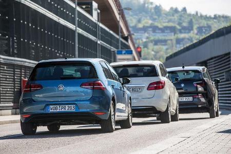 BMW i3, Mercedes B-Klasse Electric Drive, VW e-Golf, Heckansicht