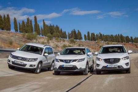Mazda CX-5, Nissan Qashqai, VW Tiguan, Frontansicht