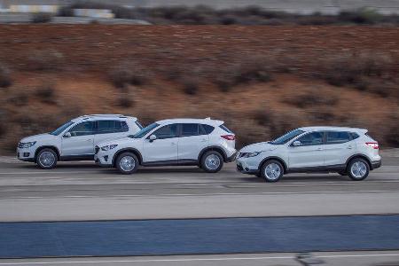 Mazda CX-5, Nissan Qashqai, VW Tiguan, Seitenansicht