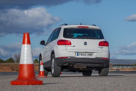 VW Tiguan 2.0 TDI, Heckansicht, Slalom