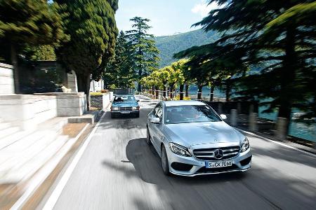 Mercedes 450 SEL 6.9, Mercedes C 250 Bluetec, Frontansicht Mercedes 450 SEL 6.9, Mercedes C 250 Bluetec, Frontansicht