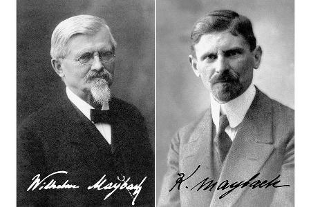 Wilhelm (links, 1846-1929) und Karl Maybach (1879-1960) gründen 1909 die spätere Maybach-Motorenbau GmbH.