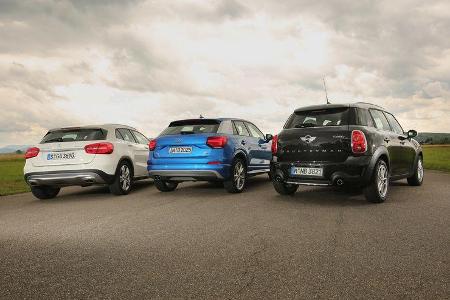 Audi Q2, Mercedes GLA, Mini Countryman, Heckansicht