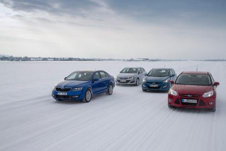 Skoda Octavia, Ford Focus, Hyundai i30, Opel Astra, Frontansicht Skoda Octavia, Ford Focus, Hyundai i30, Opel Astra, Frontansicht