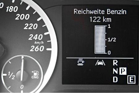 Mercedes B 200 Natural Gas Drive, Reichweite, Display