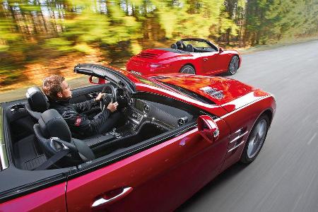 Mercedes SL 500, Porsche 911 Carrera S Cabrio, Seitenansicht